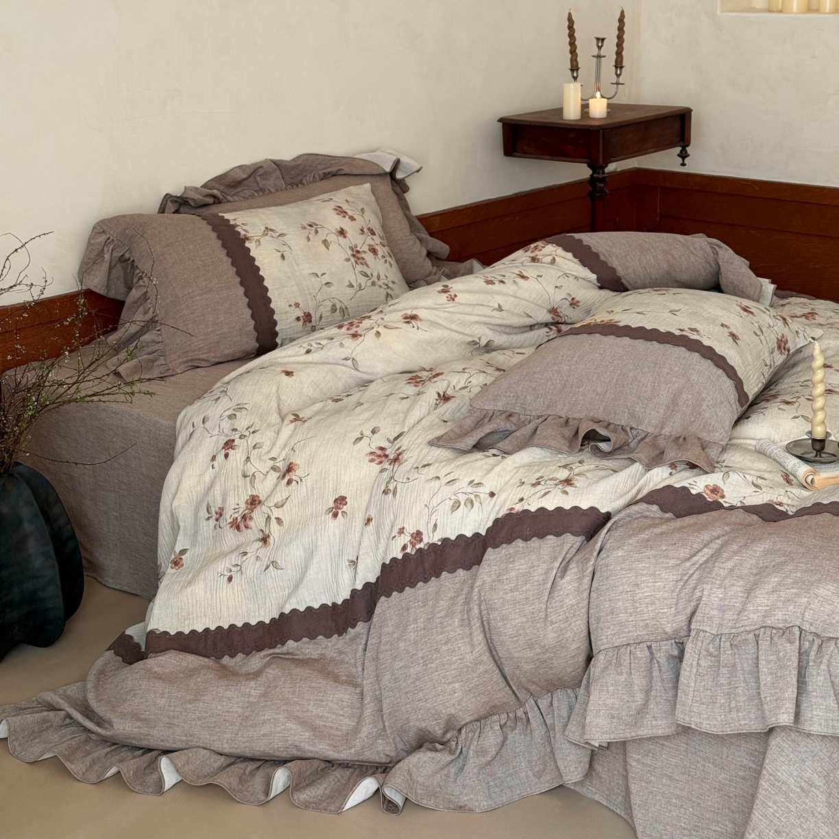 91家纺网 家纺一手货源 找家纺 （总）佳汐蓝家纺 2026春夏新款棉麻皱皱双层纱四件套-古风铃岚 控价：卷后不低于398