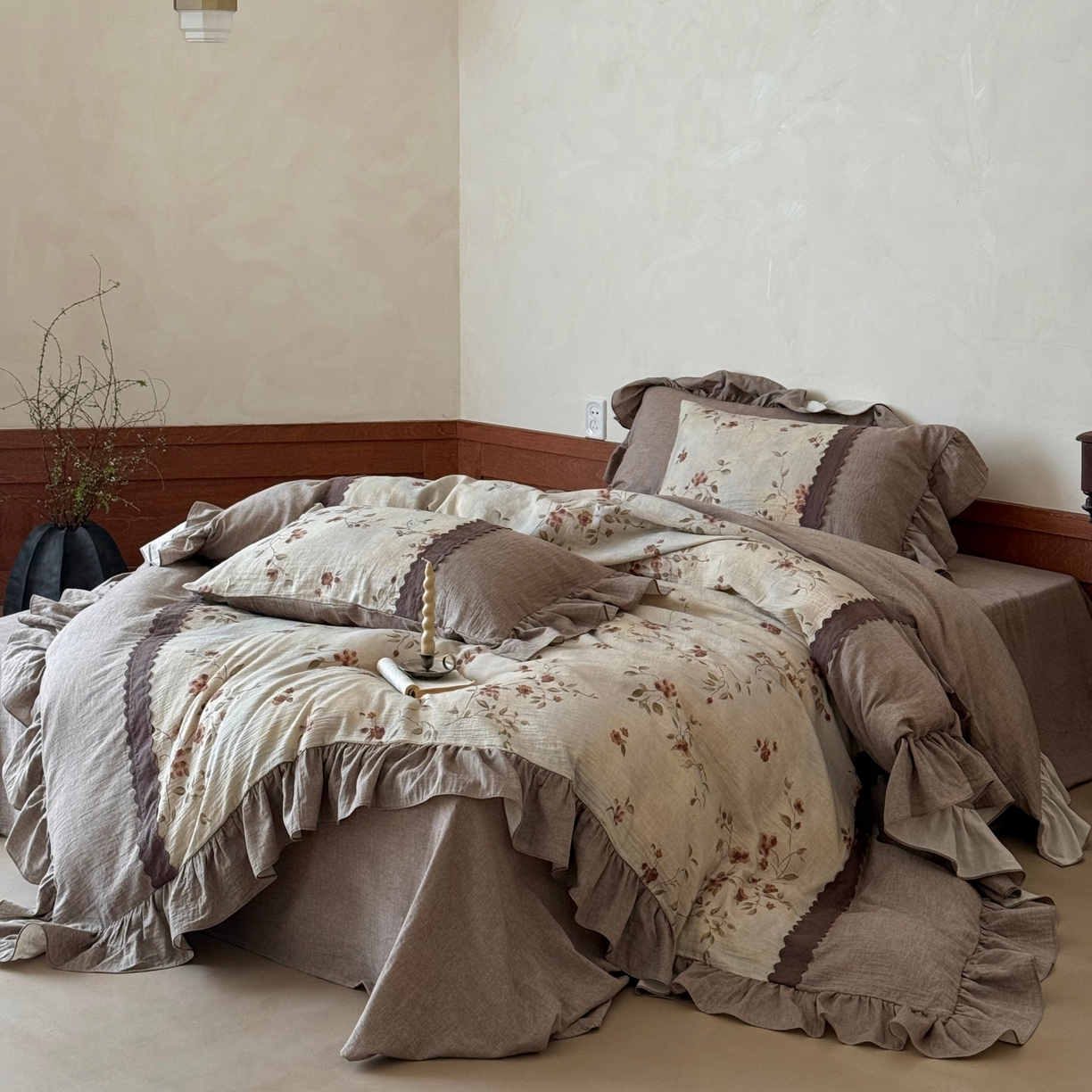 91家纺网 家纺一手货源 找家纺 （总）佳汐蓝家纺 2026春夏新款棉麻皱皱双层纱四件套-古风铃岚 控价：卷后不低于398