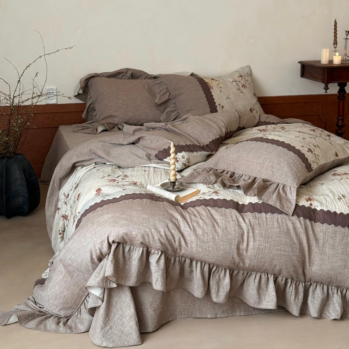 91家纺网 家纺一手货源 找家纺 （总）佳汐蓝家纺 2026春夏新款棉麻皱皱双层纱四件套-古风铃岚 控价：卷后不低于398