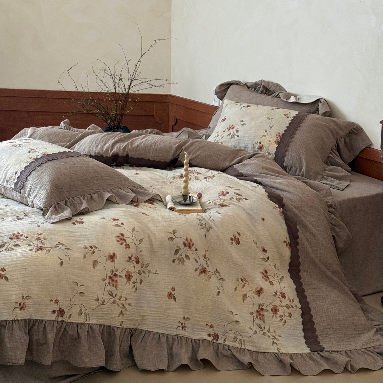 91家纺网 家纺一手货源 找家纺 （总）佳汐蓝家纺 2026春夏新款棉麻皱皱双层纱四件套-古风铃岚 控价：卷后不低于398