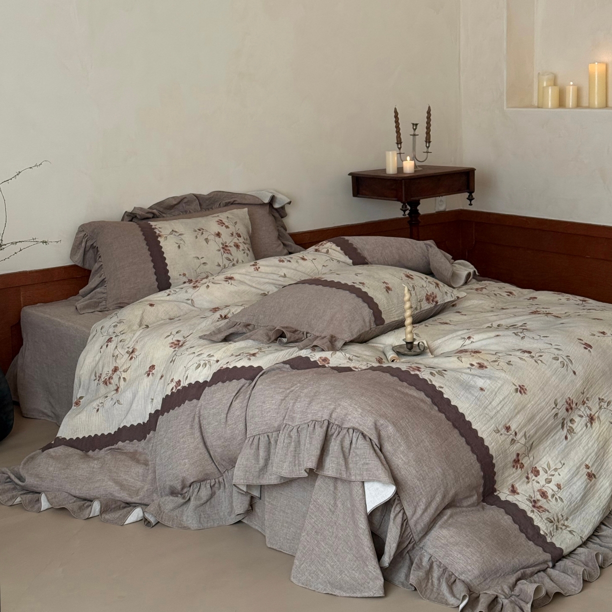 91家纺网 家纺一手货源 找家纺 （总）佳汐蓝家纺 2026春夏新款棉麻皱皱双层纱四件套-古风铃岚 控价：卷后不低于398