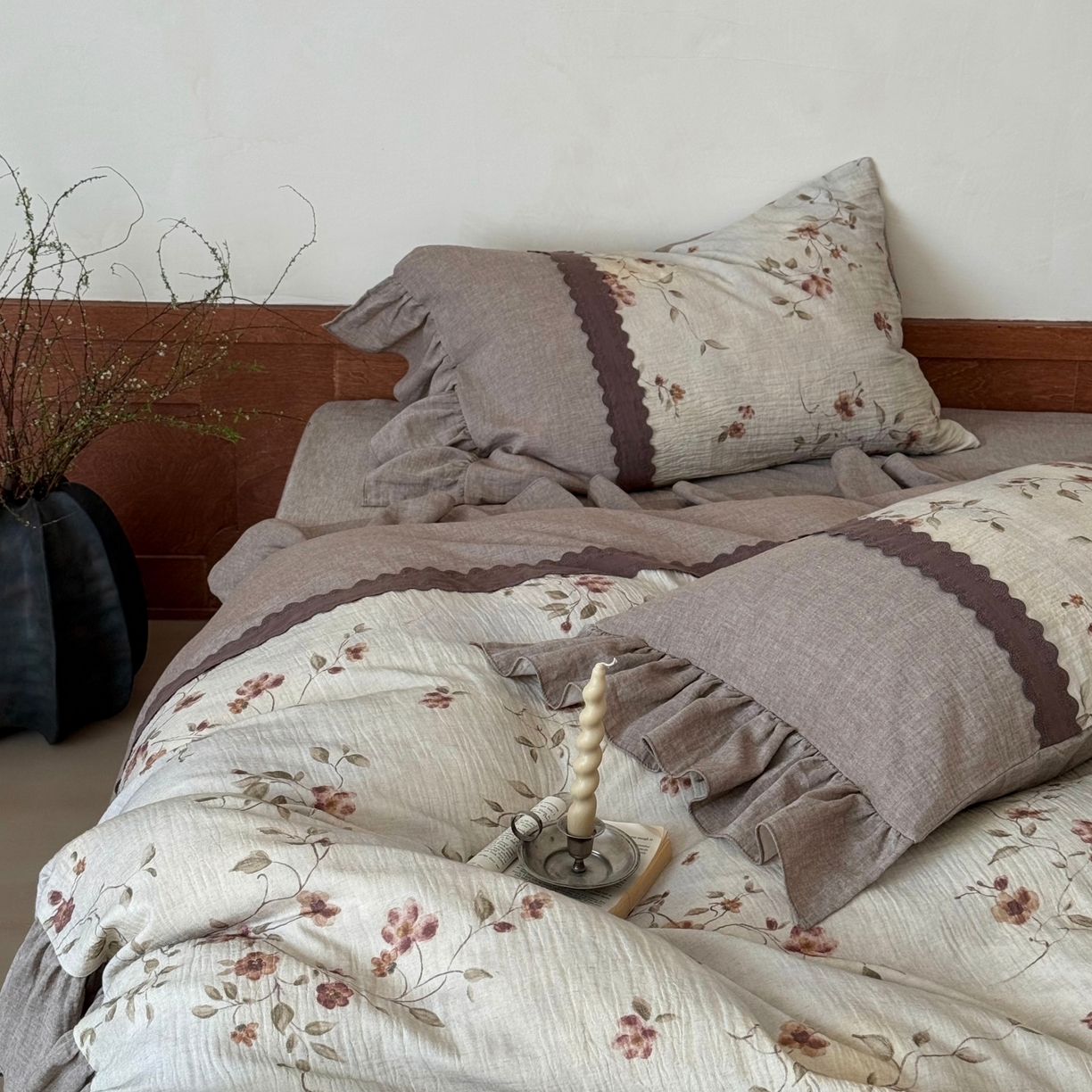 91家纺网 家纺一手货源 找家纺 （总）佳汐蓝家纺 2026春夏新款棉麻皱皱双层纱四件套-古风铃岚 控价：卷后不低于398