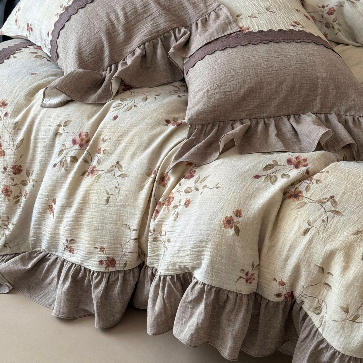 91家纺网 家纺一手货源 找家纺 （总）佳汐蓝家纺 2026春夏新款棉麻皱皱双层纱四件套-古风铃岚 控价：卷后不低于398