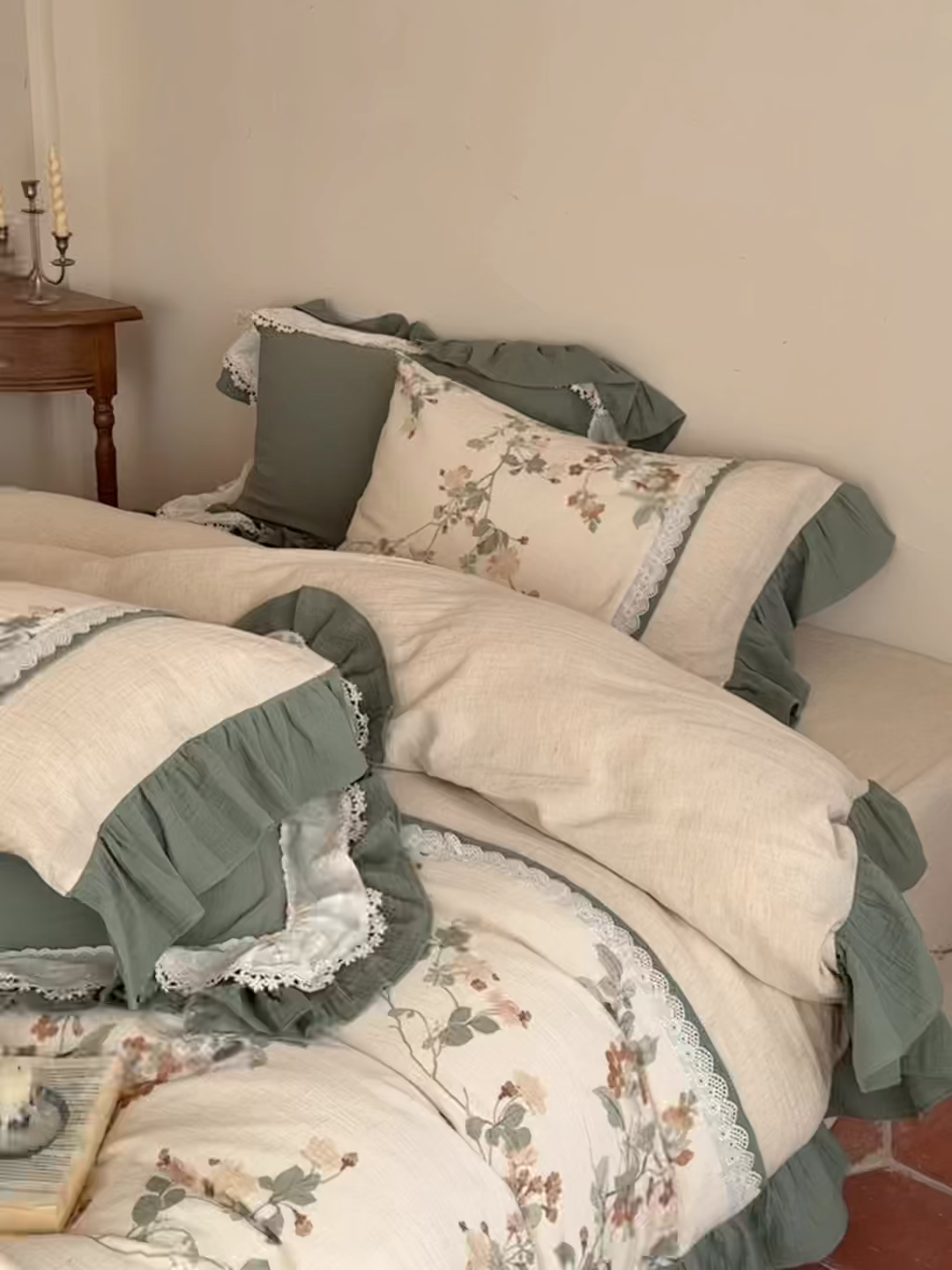 91家纺网 家纺一手货源 找家纺 佳汐蓝家纺 2026春夏新款棉麻皱皱双层纱四件套-栀子茉莉 控价：卷后不低于398 栀子茉莉-麻色床单