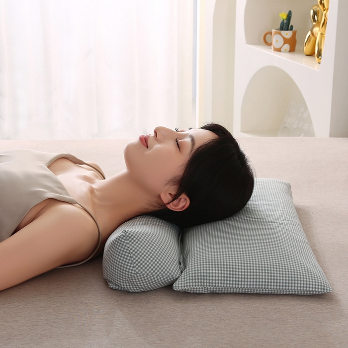 91家纺网 家纺一手货源 找家纺 永光家居 2026新款格子全棉水洗荞麦枕枕头枕芯（不供多多） 蓝色