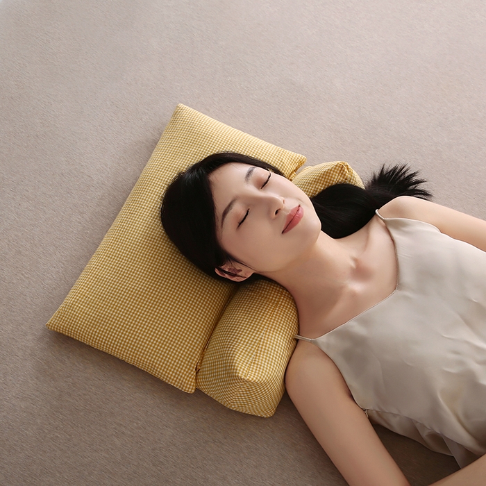永光家居 2026新款格子全棉水洗荞麦枕枕头枕芯（不供多多） 黄色