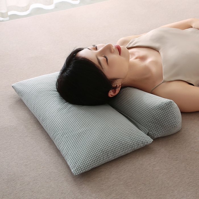 91家纺网 家纺一手货源 找家纺 永光家居 2026新款格子全棉水洗荞麦枕枕头枕芯（不供多多） 蓝色