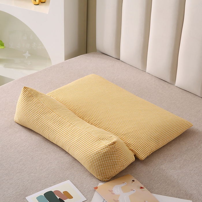 91家纺网 家纺一手货源 找家纺 永光家居 2026新款格子全棉水洗荞麦枕枕头枕芯（不供多多） 黄色