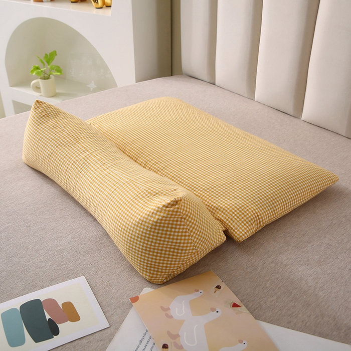 91家纺网 家纺一手货源 找家纺 永光家居 2026新款格子全棉水洗荞麦枕枕头枕芯（不供多多） 黄色