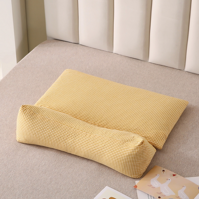 91家纺网 家纺一手货源 找家纺 永光家居 2026新款格子全棉水洗荞麦枕枕头枕芯（不供多多） 黄色