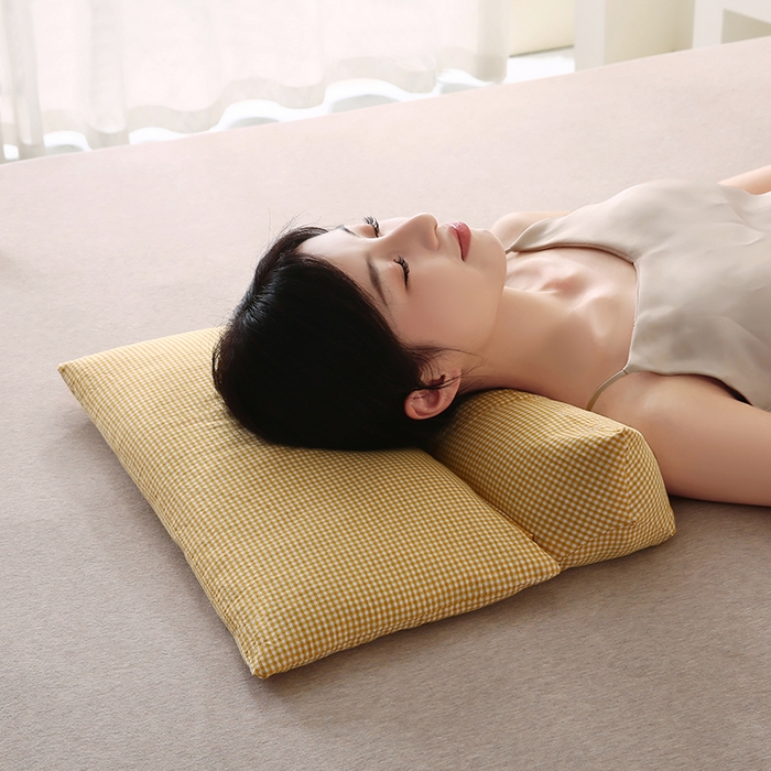 91家纺网 家纺一手货源 找家纺 永光家居 2026新款格子全棉水洗荞麦枕枕头枕芯（不供多多） 黄色