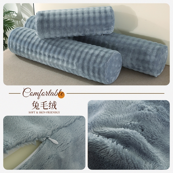 永光家居 2026新款记忆棉圆柱枕枕头枕芯（不供多多） 兔毛绒 雾霾蓝