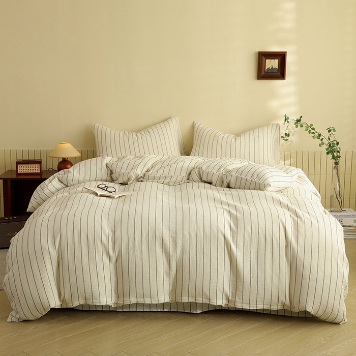 91家纺网 家纺一手货源 找家纺 （总）仰望棉麻双层纱供应链 2026新款青春律动全棉纯棉色织双层纱四件套