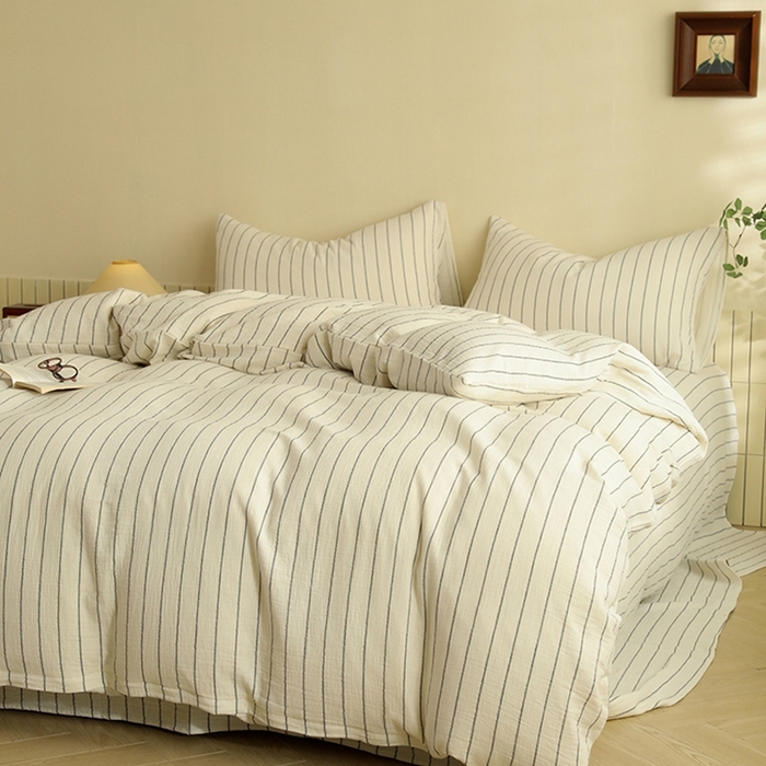 91家纺网 家纺一手货源 找家纺 （总）仰望棉麻双层纱供应链 2026新款青春律动全棉纯棉色织双层纱四件套