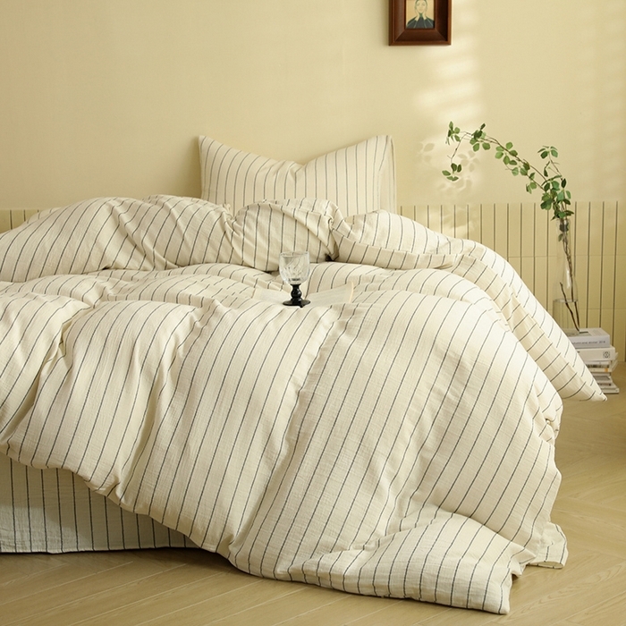 91家纺网 家纺一手货源 找家纺 （总）仰望棉麻双层纱供应链 2026新款青春律动全棉纯棉色织双层纱四件套