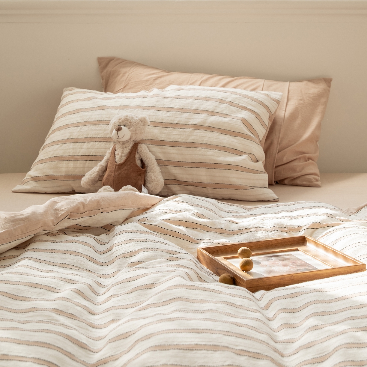 91家纺网 家纺一手货源 找家纺 （总）仰望棉麻双层纱供应链 2026新款浅香桃栗全棉纯棉色织提花四件套