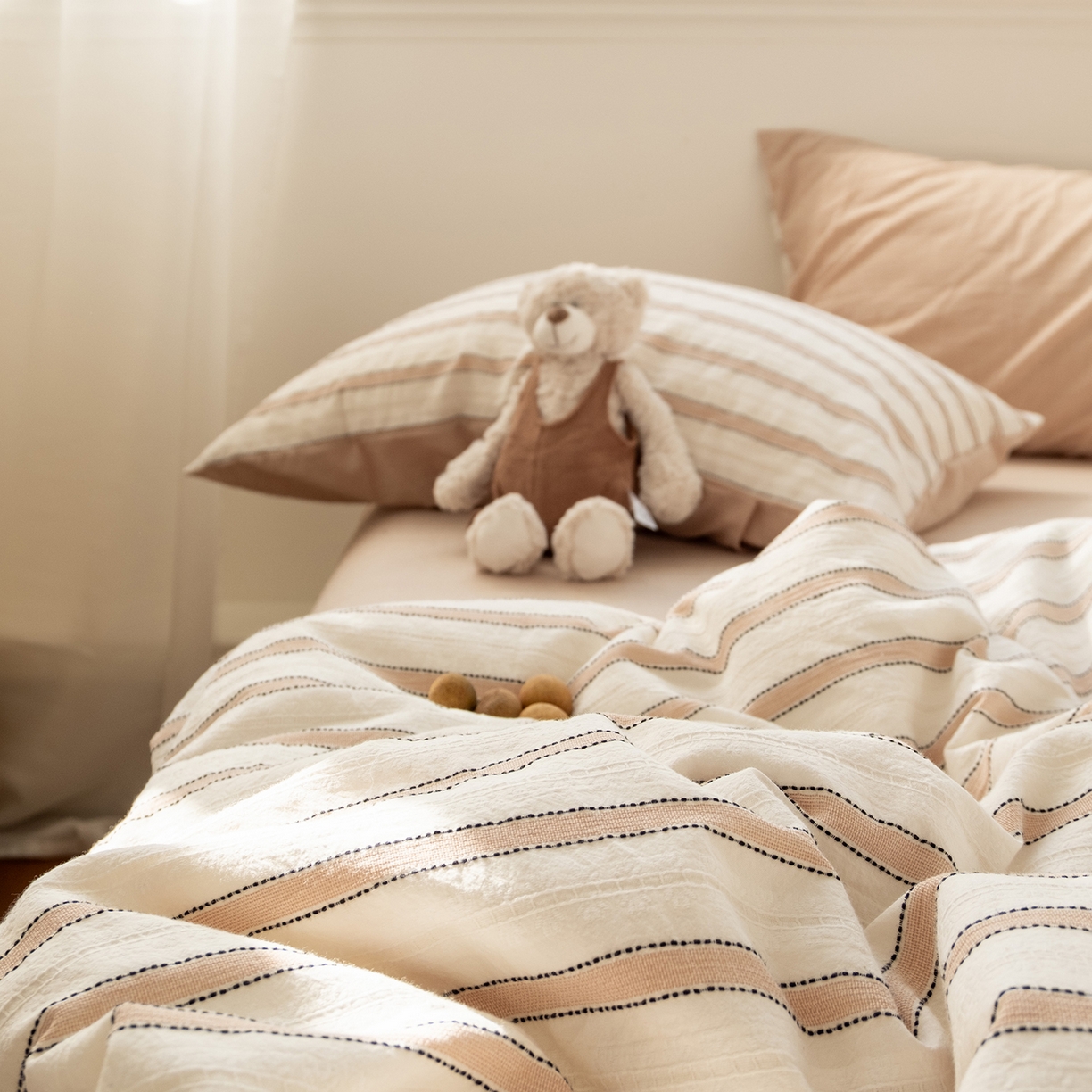 91家纺网 家纺一手货源 找家纺 （总）仰望棉麻双层纱供应链 2026新款浅香桃栗全棉纯棉色织提花四件套