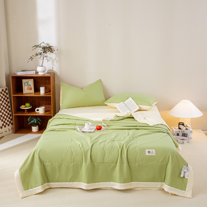 91家纺网 家纺一手货源 找家纺 憨豆家纺 2026新款全棉纯棉棉花夏被夏凉被空调被直播（包检测）风格二 奶昔白+果绿