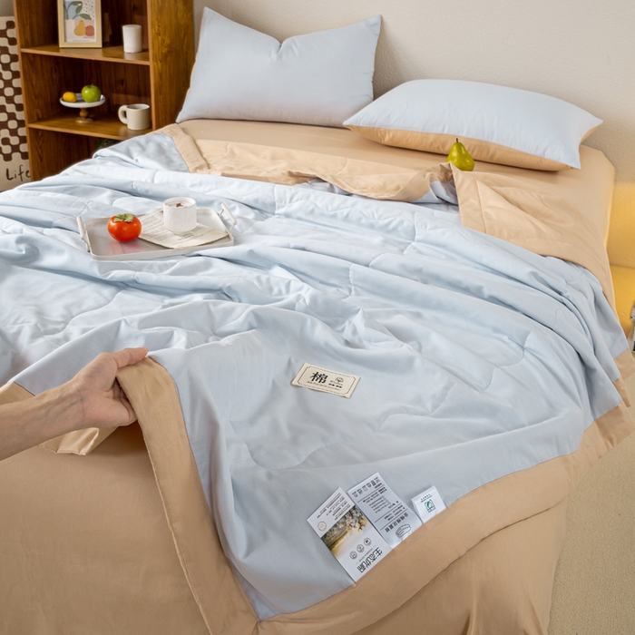 91家纺网 家纺一手货源 找家纺 憨豆家纺 2026新款全棉纯棉棉花夏被夏凉被空调被直播（包检测）风格二 奶咖+星空蓝