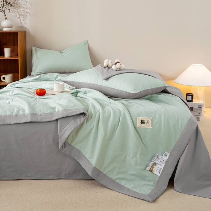 91家纺网 家纺一手货源 找家纺 憨豆家纺 2026新款全棉纯棉棉花夏被夏凉被空调被直播（包检测）风格二 山灰+抹茶绿