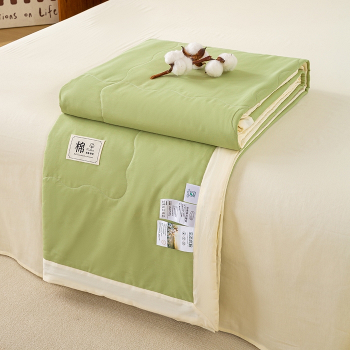 91家纺网 家纺一手货源 找家纺 憨豆家纺 2026新款全棉纯棉棉花夏被夏凉被空调被直播（包检测）风格二 奶昔白+果绿
