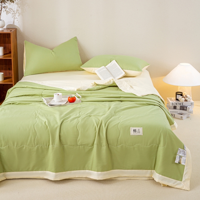 91家纺网 家纺一手货源 找家纺 憨豆家纺 2026新款全棉纯棉棉花夏被夏凉被空调被直播（包检测）风格二 奶昔白+果绿