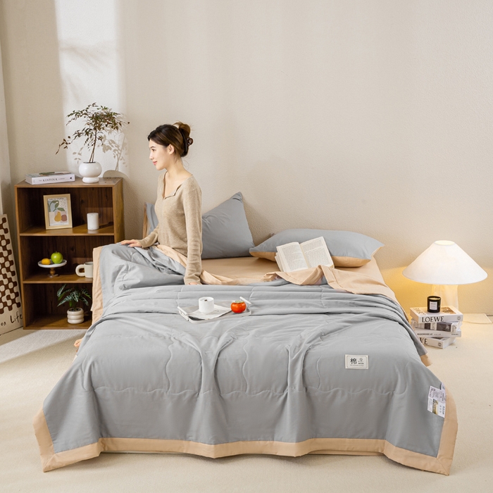 91家纺网 家纺一手货源 找家纺 憨豆家纺 2026新款全棉纯棉棉花夏被夏凉被空调被直播（包检测）风格二 奶咖+山灰