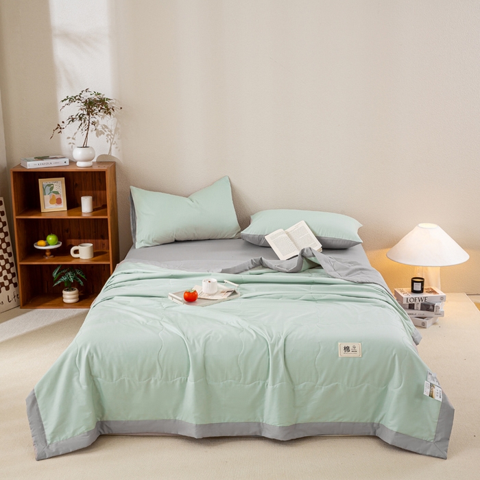 91家纺网 家纺一手货源 找家纺 憨豆家纺 2026新款全棉纯棉棉花夏被夏凉被空调被直播（包检测）风格二 山灰+抹茶绿
