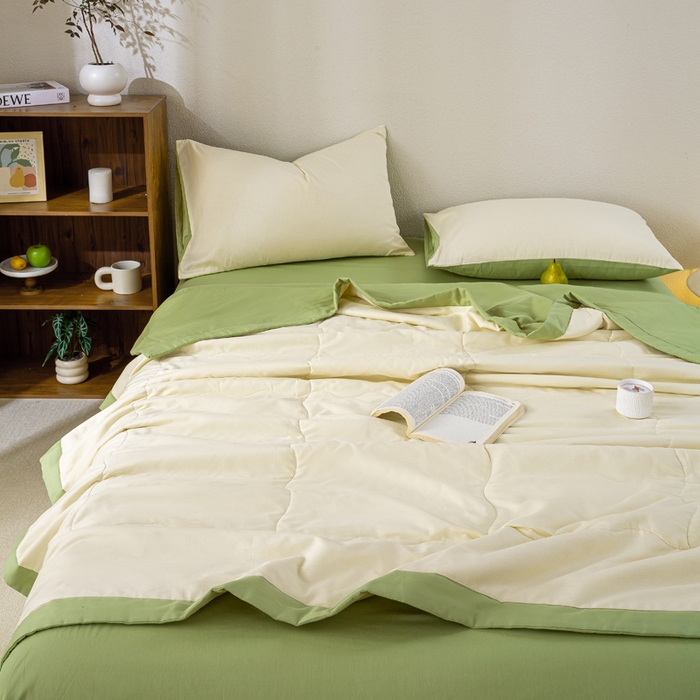 91家纺网 家纺一手货源 找家纺 憨豆家纺 2026新款全棉纯棉棉花夏被夏凉被空调被直播（包检测）风格二 果绿+奶昔白