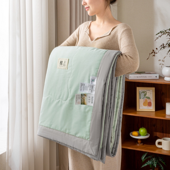 91家纺网 家纺一手货源 找家纺 憨豆家纺 2026新款全棉纯棉棉花夏被夏凉被空调被直播（包检测）风格二 山灰+抹茶绿