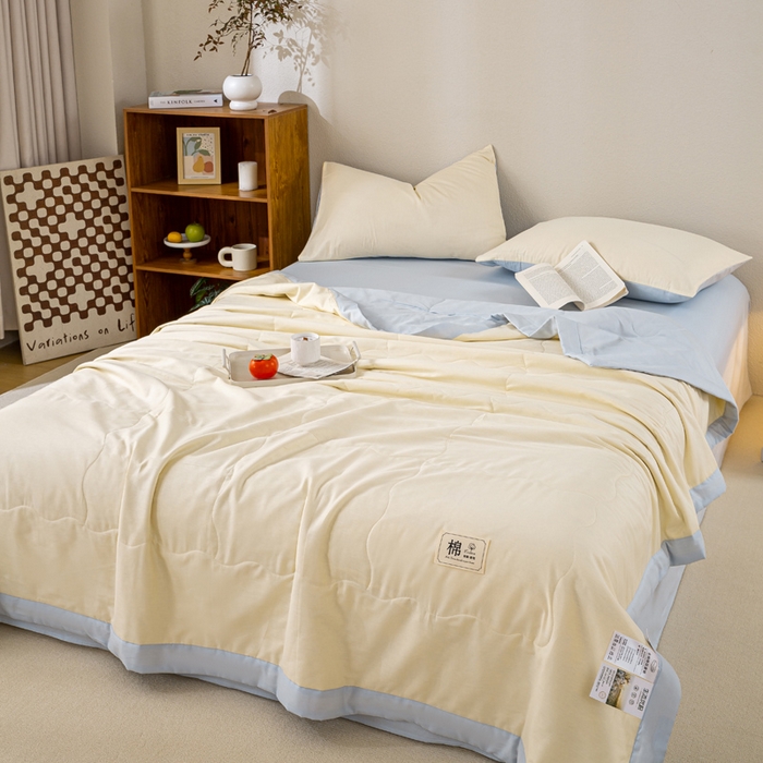 91家纺网 家纺一手货源 找家纺 憨豆家纺 2026新款全棉纯棉棉花夏被夏凉被空调被直播（包检测）风格二 星空蓝+奶昔白