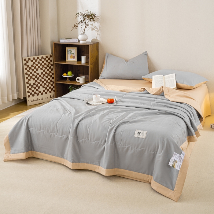91家纺网 家纺一手货源 找家纺 憨豆家纺 2026新款全棉纯棉棉花夏被夏凉被空调被直播（包检测）风格二 奶咖+山灰