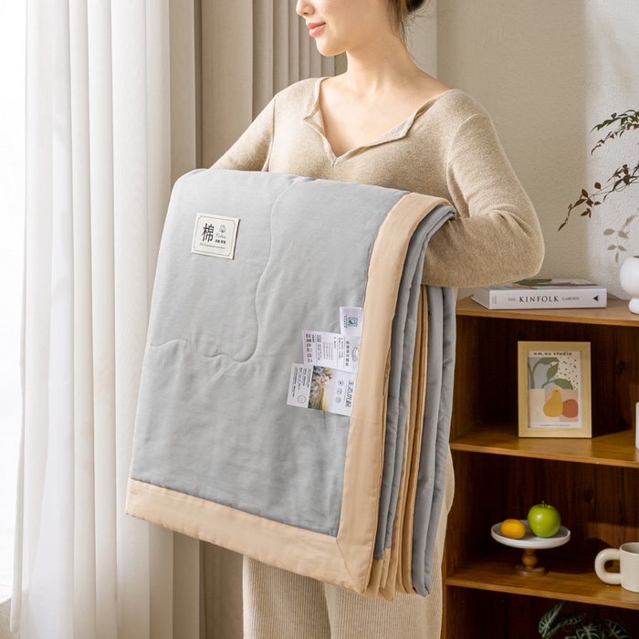 91家纺网 家纺一手货源 找家纺 憨豆家纺 2026新款全棉纯棉棉花夏被夏凉被空调被直播（包检测）风格二 奶咖+山灰