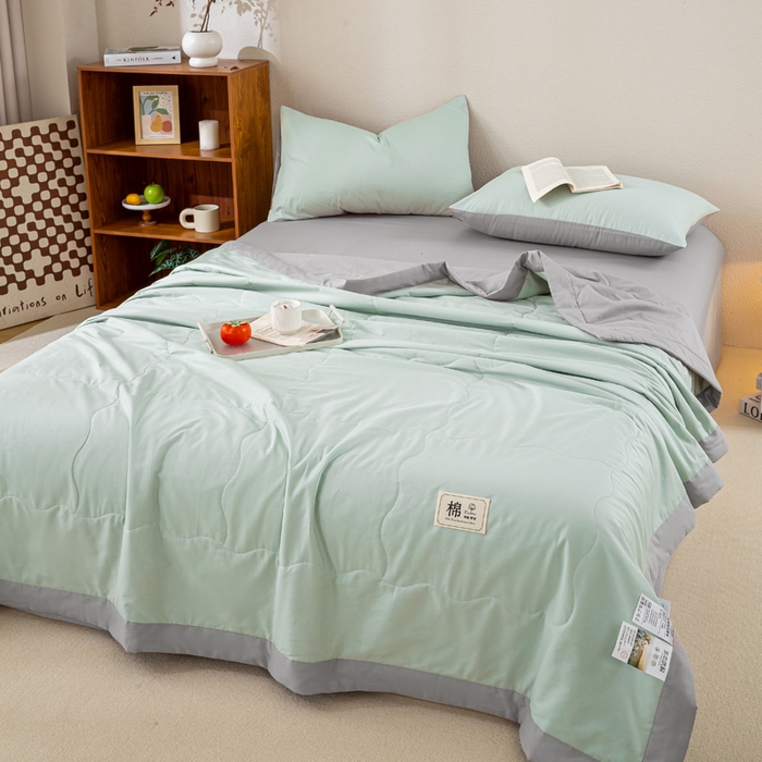 91家纺网 家纺一手货源 找家纺 憨豆家纺 2026新款全棉纯棉棉花夏被夏凉被空调被直播（包检测）风格二 山灰+抹茶绿