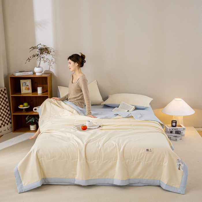 91家纺网 家纺一手货源 找家纺 憨豆家纺 2026新款全棉纯棉棉花夏被夏凉被空调被直播（包检测）风格二 星空蓝+奶昔白