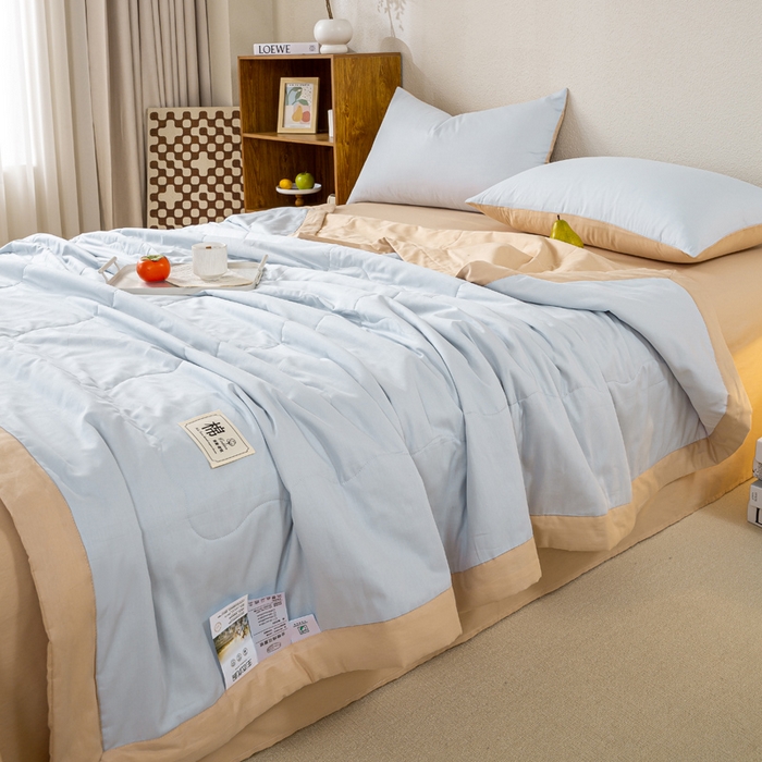 91家纺网 家纺一手货源 找家纺 憨豆家纺 2026新款全棉纯棉棉花夏被夏凉被空调被直播（包检测）风格二 奶咖+星空蓝