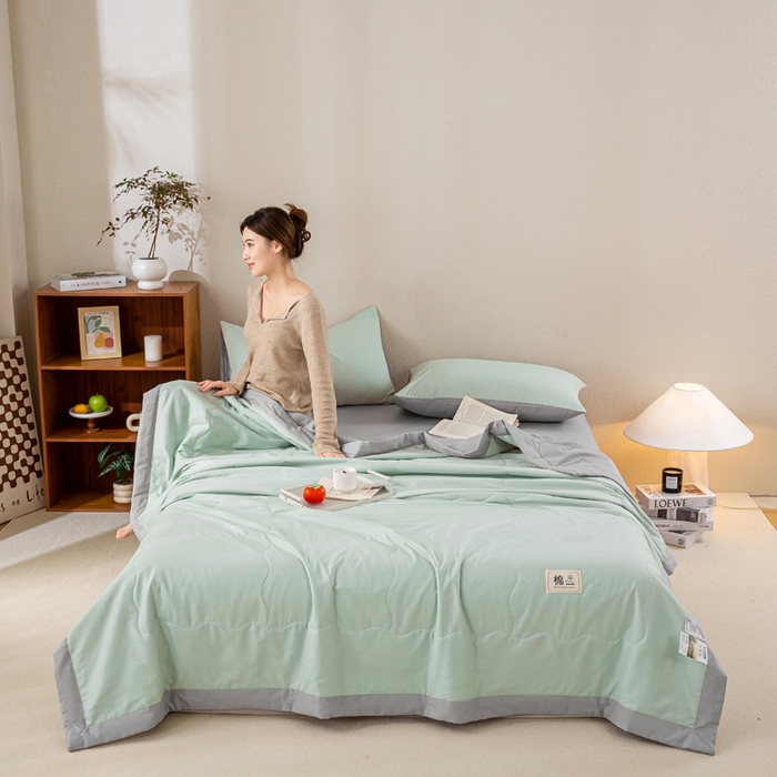 91家纺网 家纺一手货源 找家纺 憨豆家纺 2026新款全棉纯棉棉花夏被夏凉被空调被直播（包检测）风格二 山灰+抹茶绿
