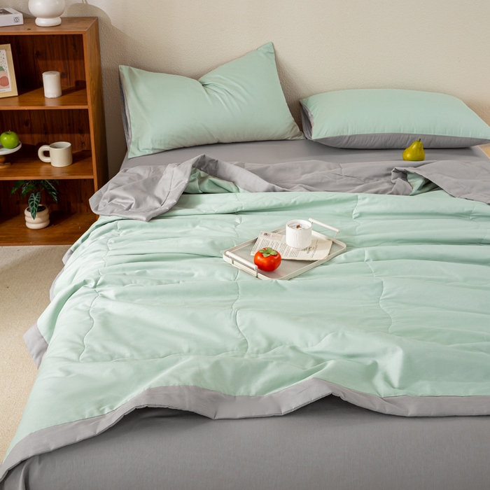 91家纺网 家纺一手货源 找家纺 憨豆家纺 2026新款全棉纯棉棉花夏被夏凉被空调被直播（包检测）风格二 山灰+抹茶绿