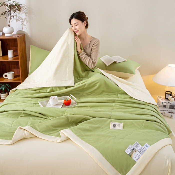 91家纺网 家纺一手货源 找家纺 憨豆家纺 2026新款全棉纯棉棉花夏被夏凉被空调被直播（包检测）风格二 奶昔白+果绿