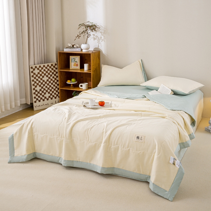91家纺网 家纺一手货源 找家纺 憨豆家纺 2026新款全棉纯棉棉花夏被夏凉被空调被直播（包检测）风格二 抹茶绿+奶昔白