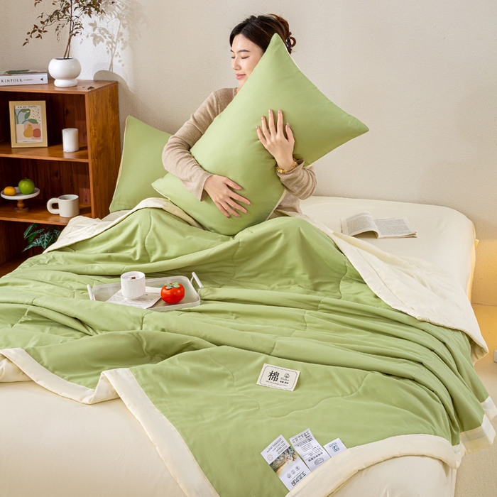 91家纺网 家纺一手货源 找家纺 憨豆家纺 2026新款全棉纯棉棉花夏被夏凉被空调被直播（包检测）风格二 奶昔白+果绿