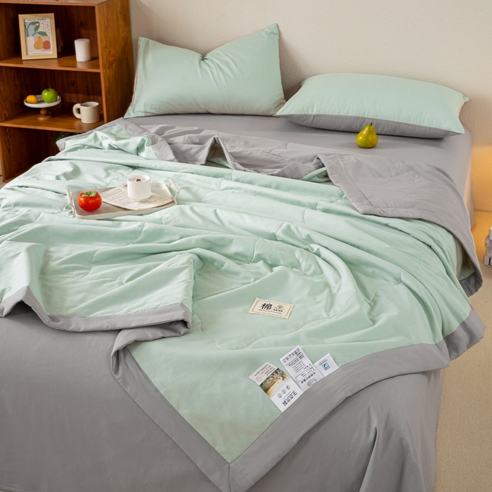 91家纺网 家纺一手货源 找家纺 憨豆家纺 2026新款全棉纯棉棉花夏被夏凉被空调被直播（包检测）风格二 山灰+抹茶绿