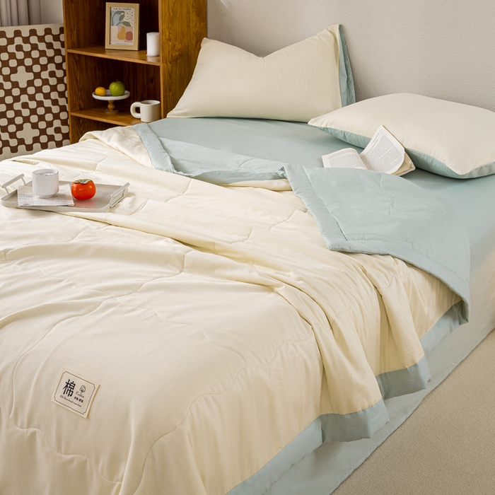 91家纺网 家纺一手货源 找家纺 憨豆家纺 2026新款全棉纯棉棉花夏被夏凉被空调被直播（包检测）风格二 抹茶绿+奶昔白