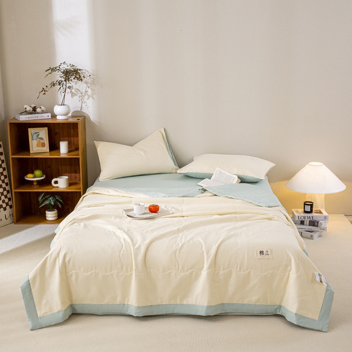 91家纺网 家纺一手货源 找家纺 憨豆家纺 2026新款全棉纯棉棉花夏被夏凉被空调被直播（包检测）风格二 抹茶绿+奶昔白
