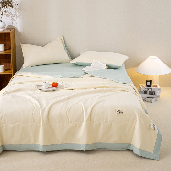 91家纺网 家纺一手货源 找家纺 憨豆家纺 2026新款全棉纯棉棉花夏被夏凉被空调被直播（包检测）风格二 抹茶绿+奶昔白