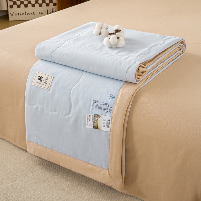 91家纺网 家纺一手货源 找家纺 憨豆家纺 2026新款全棉纯棉棉花夏被夏凉被空调被直播（包检测）风格二 奶咖+星空蓝