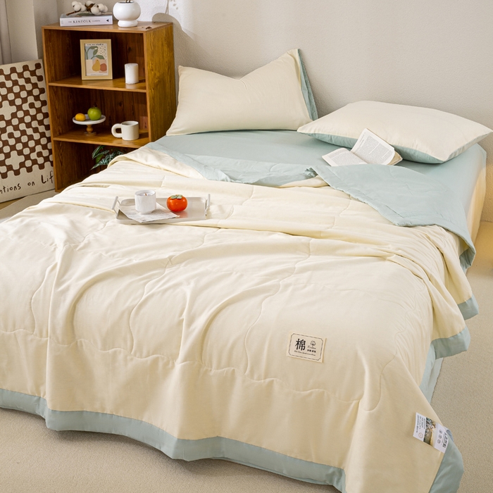 91家纺网 家纺一手货源 找家纺 憨豆家纺 2026新款全棉纯棉棉花夏被夏凉被空调被直播（包检测）风格二 抹茶绿+奶昔白