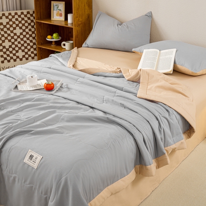 91家纺网 家纺一手货源 找家纺 憨豆家纺 2026新款全棉纯棉棉花夏被夏凉被空调被直播（包检测）风格二 奶咖+山灰