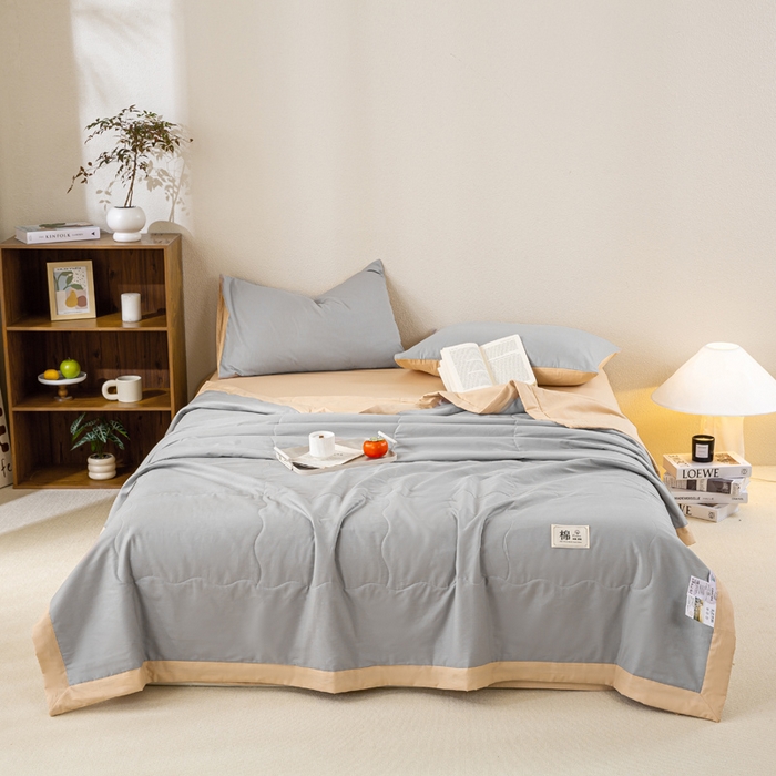 91家纺网 家纺一手货源 找家纺 憨豆家纺 2026新款全棉纯棉棉花夏被夏凉被空调被直播（包检测）风格二 奶咖+山灰