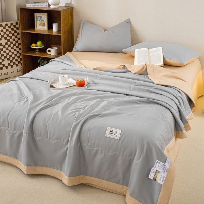 91家纺网 家纺一手货源 找家纺 憨豆家纺 2026新款全棉纯棉棉花夏被夏凉被空调被直播（包检测）风格二 奶咖+山灰